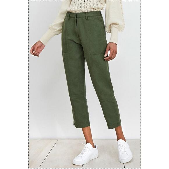 Apiece Apart Pants - Apiece Apart Palma Chill Pant Bottle Green Linen High Rise‎ Straight Leg Sz 0